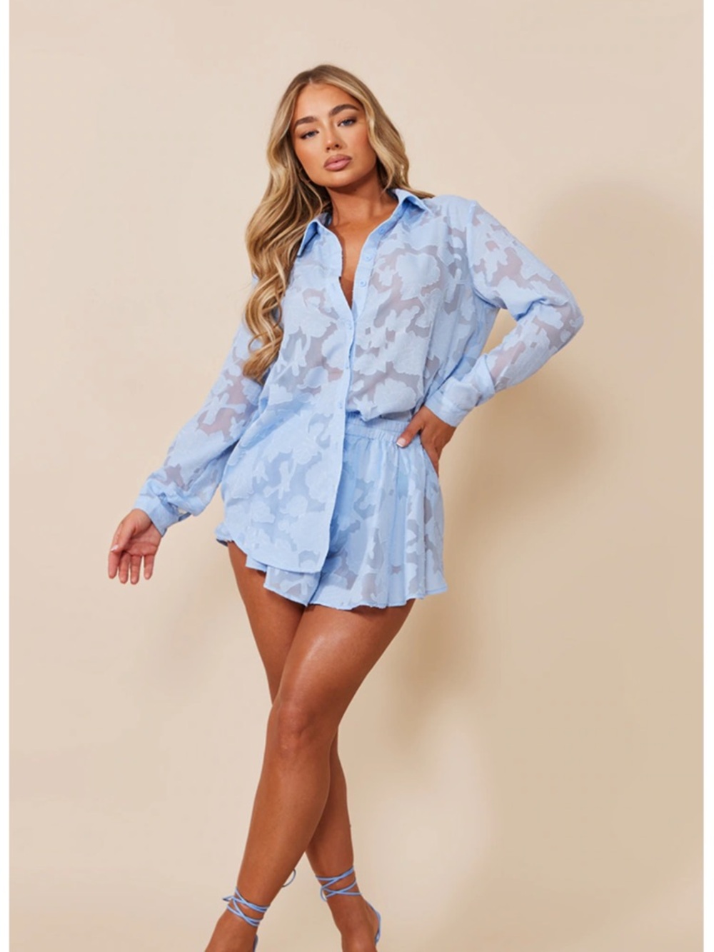 PrettyLittleThing Light Blue Sheer High Waist Shorts Set